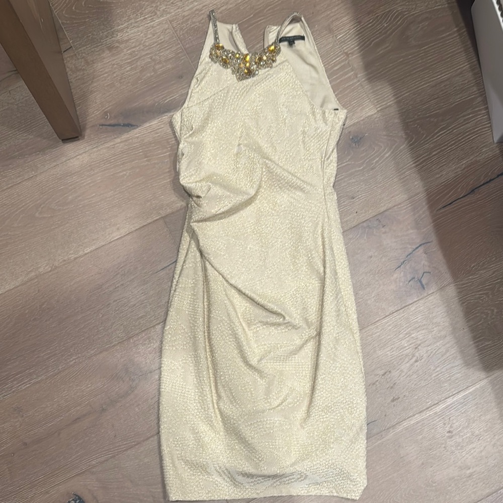 Elegant Cream Dress with Gold Accents